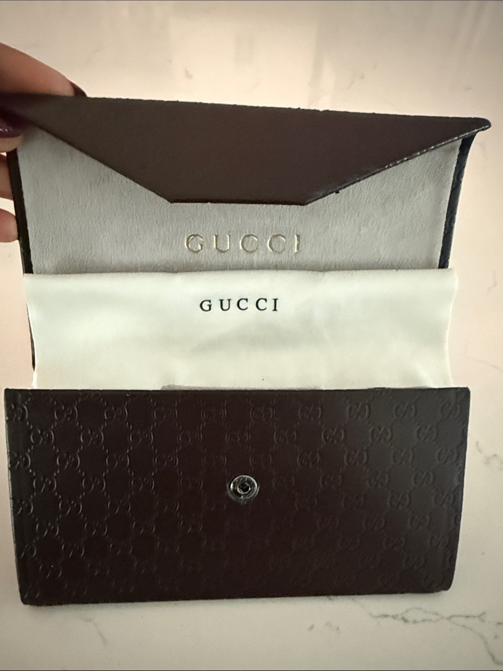 Gucci Brown Embossed Leather Sunglasses Case